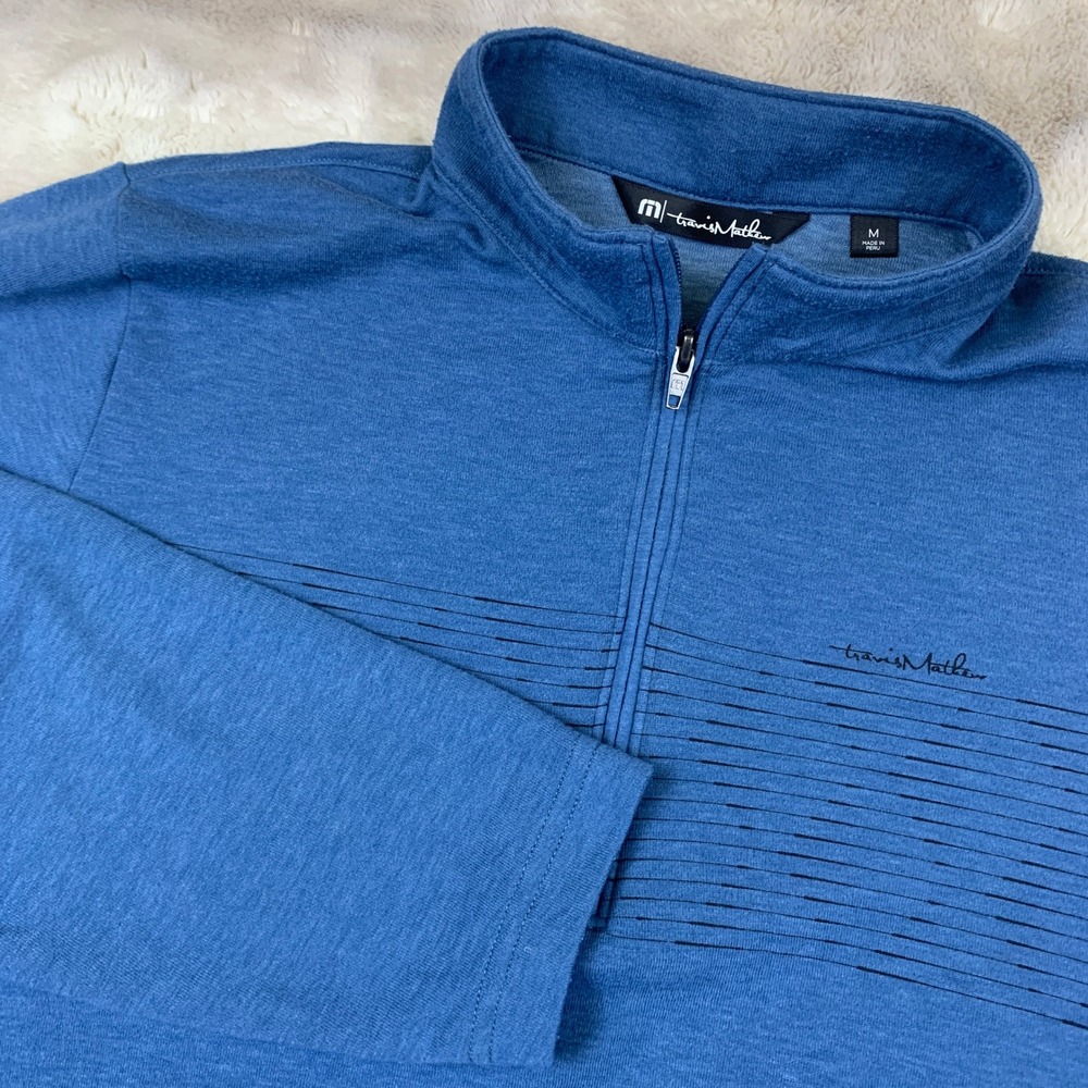 TravisMathew‎ Mens Blue Heathered Quarter Zip Pullover 1MZ465 Medium